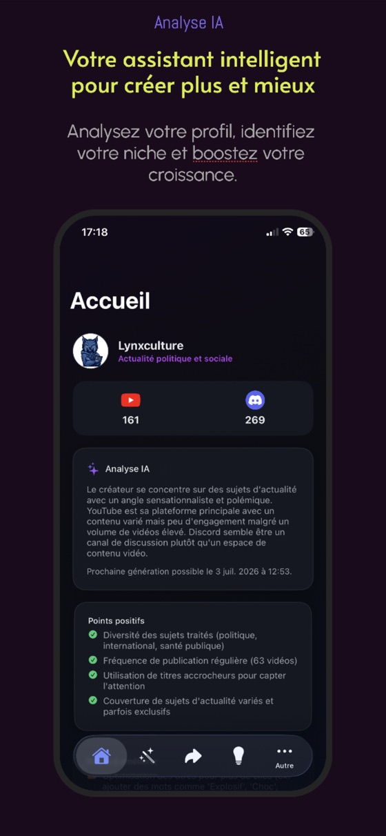 AI analysis of the creator profile in the Klyp app