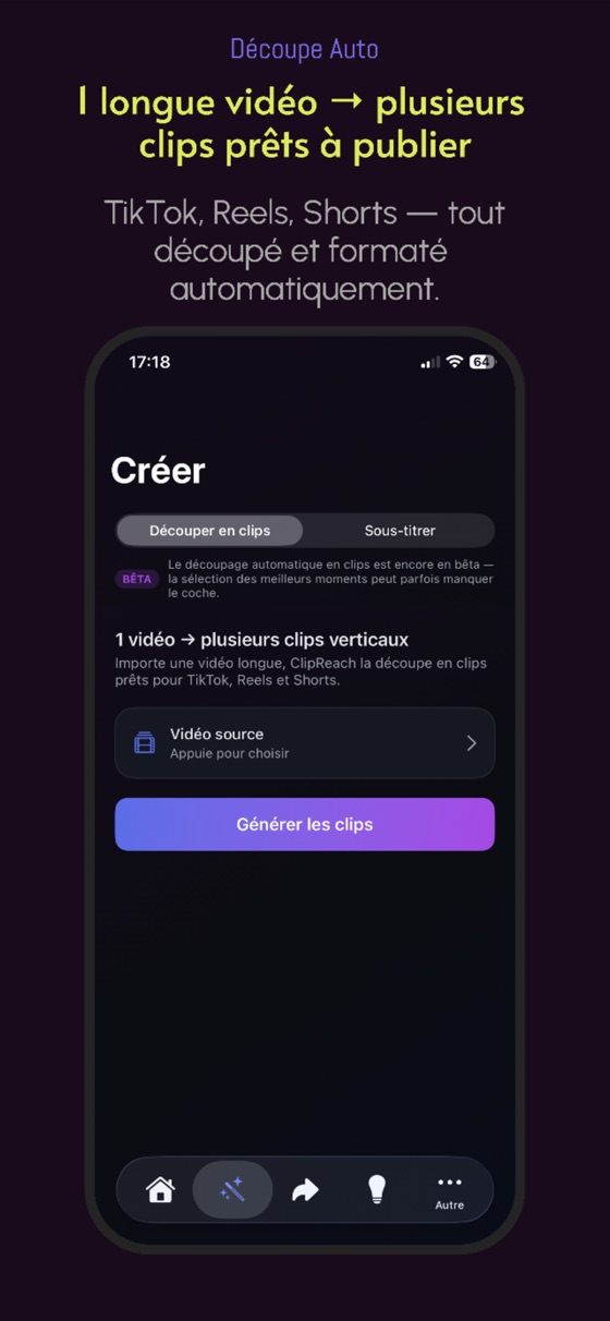 Automatic cutting of a long video into vertical clips in the Klyp app