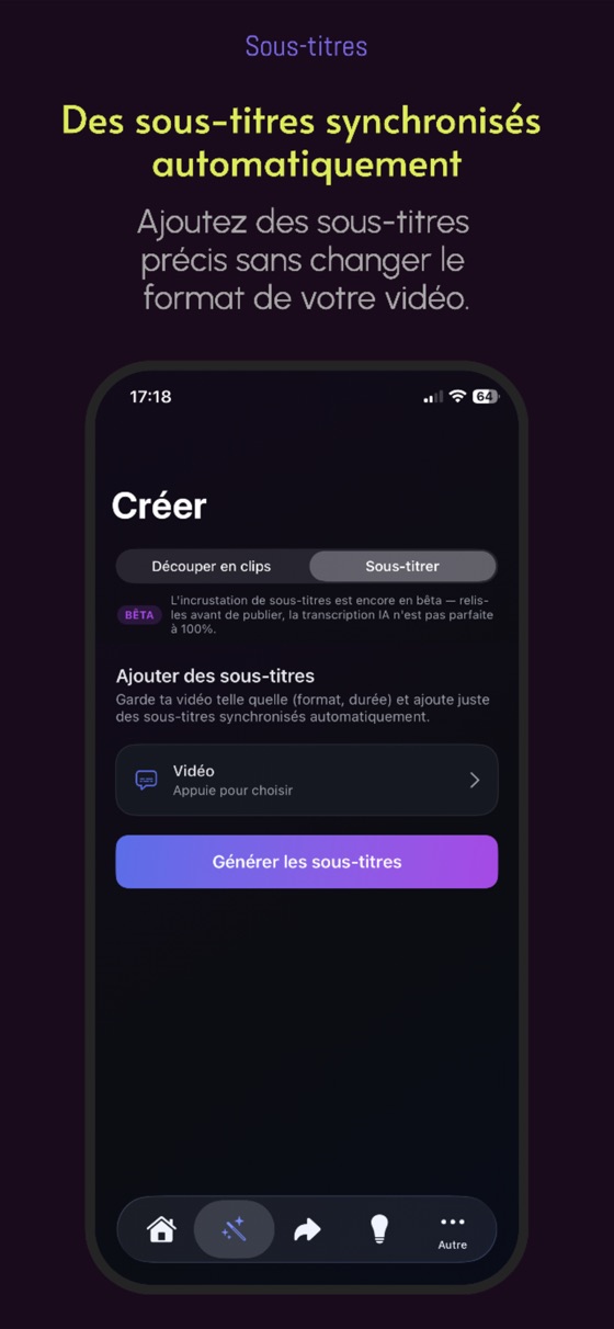 Automatically synced subtitles in the Klyp app